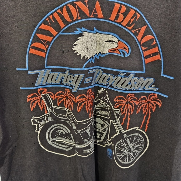 Vintage 1980s Daytona Beach Harley-Davidson Biker Tee Jerzees Tag MediumFLAWS- - Picture 2 of 7